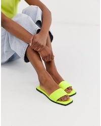 gelbgrüne flache Sandalen aus Leder von ASOS DESIGN