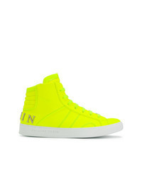 gelbgrüne hohe Sneakers aus Leder