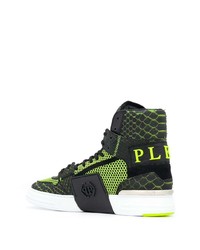 gelbgrüne hohe Sneakers aus Leder von Philipp Plein