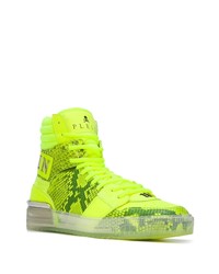 gelbgrüne hohe Sneakers aus Leder von Philipp Plein