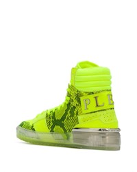 gelbgrüne hohe Sneakers aus Leder von Philipp Plein