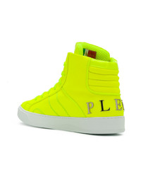 gelbgrüne hohe Sneakers aus Leder von Philipp Plein