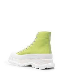 gelbgrüne hohe Sneakers aus Segeltuch von Alexander McQueen