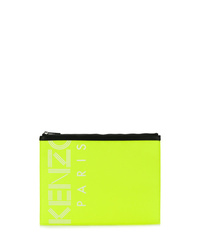 gelbgrüne Leder Clutch Handtasche von Kenzo