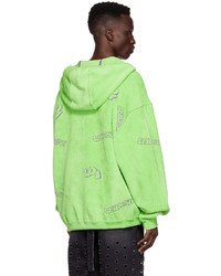 gelbgrüner bedruckter Fleece-Pullover mit einem Kapuze von We11done