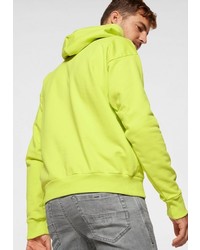 gelbgrüner bedruckter Pullover mit einem Kapuze von Diesel
