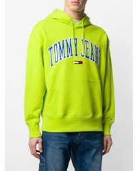 gelbgrüner bedruckter Pullover mit einem Kapuze von Tommy Jeans