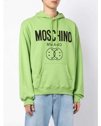 gelbgrüner bedruckter Pullover mit einem Kapuze von Moschino