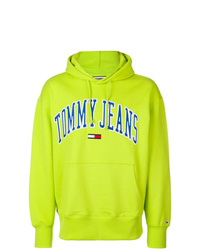 gelbgrüner bedruckter Pullover mit einem Kapuze von Tommy Jeans