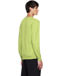 gelbgrüner bedruckter Pullover mit einem Rundhalsausschnitt von Moschino