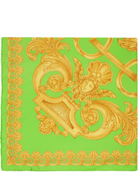 gelbgrüner bedruckter Seideschal von Versace