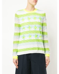 gelbgrüner horizontal gestreifter Pullover mit einem Rundhalsausschnitt von DELPOZO