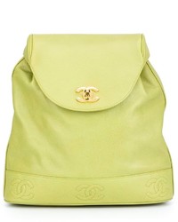 gelbgrüner Leder Rucksack von Chanel