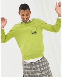 gelbgrüner Pullover mit einem Rundhalsausschnitt von Love Moschino