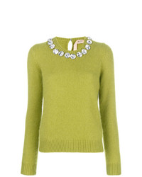 gelbgrüner verzierter Pullover mit einem Rundhalsausschnitt von N°21
