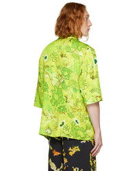 gelbgrünes bedrucktes Kurzarmhemd von Collina Strada