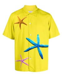 gelbgrünes bedrucktes Kurzarmhemd von Sandro