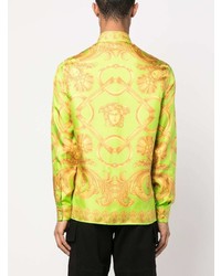 gelbgrünes bedrucktes Langarmhemd von Versace