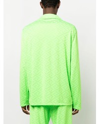gelbgrünes bedrucktes Langarmhemd von Versace