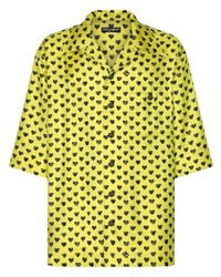 gelbgrünes bedrucktes Seide Kurzarmhemd von Dolce & Gabbana