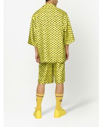 gelbgrünes bedrucktes Seide Kurzarmhemd von Dolce & Gabbana