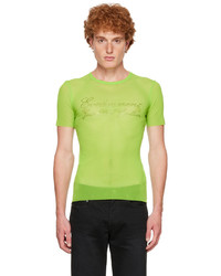 gelbgrünes bedrucktes T-Shirt mit einem Rundhalsausschnitt aus Netzstoff von Jean Paul Gaultier