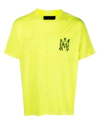 gelbgrünes bedrucktes T-Shirt mit einem Rundhalsausschnitt von Amiri