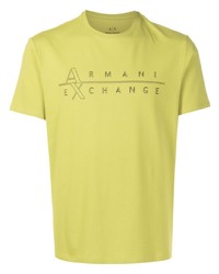 gelbgrünes bedrucktes T-Shirt mit einem Rundhalsausschnitt von Armani Exchange