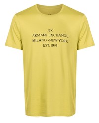 gelbgrünes bedrucktes T-Shirt mit einem Rundhalsausschnitt von Armani Exchange