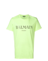 gelbgrünes bedrucktes T-Shirt mit einem Rundhalsausschnitt von Balmain