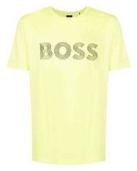 gelbgrünes bedrucktes T-Shirt mit einem Rundhalsausschnitt von BOSS