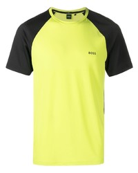 gelbgrünes bedrucktes T-Shirt mit einem Rundhalsausschnitt von BOSS