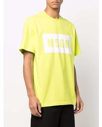 gelbgrünes bedrucktes T-Shirt mit einem Rundhalsausschnitt von MSGM