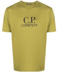 gelbgrünes bedrucktes T-Shirt mit einem Rundhalsausschnitt von C.P. Company