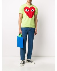 gelbgrünes bedrucktes T-Shirt mit einem Rundhalsausschnitt von Comme Des Garcons Play