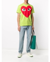 gelbgrünes bedrucktes T-Shirt mit einem Rundhalsausschnitt von Comme Des Garcons Play