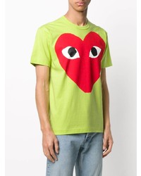 gelbgrünes bedrucktes T-Shirt mit einem Rundhalsausschnitt von Comme Des Garcons Play