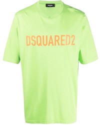 gelbgrünes bedrucktes T-Shirt mit einem Rundhalsausschnitt von DSQUARED2