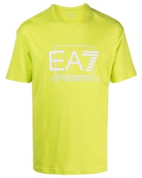 gelbgrünes bedrucktes T-Shirt mit einem Rundhalsausschnitt von Ea7 Emporio Armani