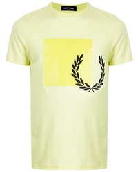 gelbgrünes bedrucktes T-Shirt mit einem Rundhalsausschnitt von Fred Perry