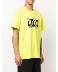 gelbgrünes bedrucktes T-Shirt mit einem Rundhalsausschnitt von MSGM