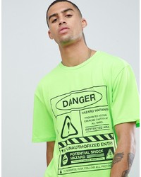 gelbgrünes bedrucktes T-Shirt mit einem Rundhalsausschnitt von Granted
