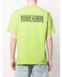 gelbgrünes bedrucktes T-Shirt mit einem Rundhalsausschnitt von Paura