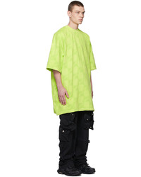 gelbgrünes bedrucktes T-Shirt mit einem Rundhalsausschnitt von We11done