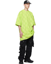 gelbgrünes bedrucktes T-Shirt mit einem Rundhalsausschnitt von We11done