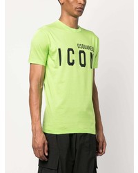 gelbgrünes bedrucktes T-Shirt mit einem Rundhalsausschnitt von DSQUARED2