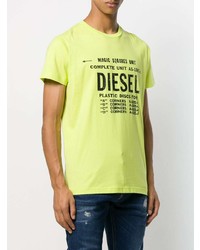 gelbgrünes bedrucktes T-Shirt mit einem Rundhalsausschnitt von Diesel