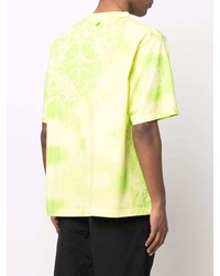 gelbgrünes bedrucktes T-Shirt mit einem Rundhalsausschnitt von Marcelo Burlon County of Milan
