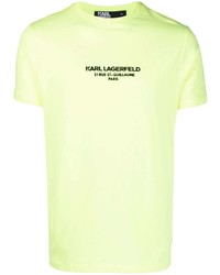 gelbgrünes bedrucktes T-Shirt mit einem Rundhalsausschnitt von Karl Lagerfeld