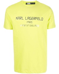gelbgrünes bedrucktes T-Shirt mit einem Rundhalsausschnitt von Karl Lagerfeld